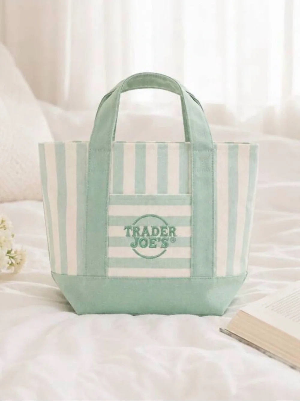 NWT Trade Joe’s Mini Striped Canvas Tote Bags Set of 4 - Pink, Tan, Blue, Green